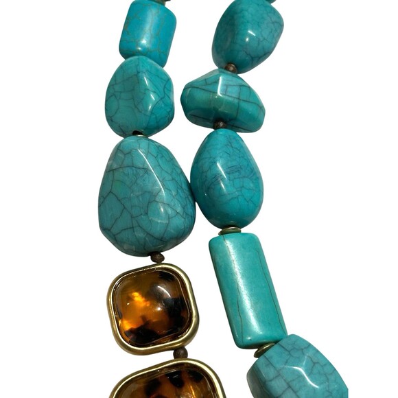 chicos necklace Southwestern Boho chic Turquoise faux Tiger’s Eye Chunky Beads - Picture 7 of 16